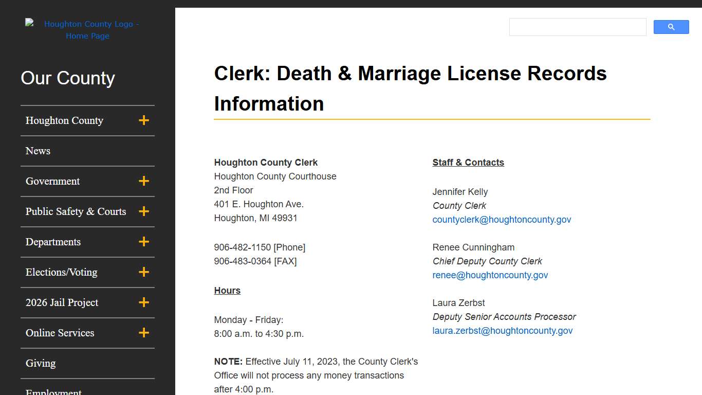 Death & Marriage License Records Information Houghton County, Michigan
